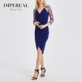 Surplice Neckline Tulip Hem Embroidery Sleeve Women Dinner Summer Party Dress